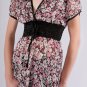 Sheer Pink Multi-Color Floral Print Short Sleeve Tunic Top with Smocked Waist S1551S