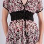 Sheer Pink Multi-Color Floral Print Short Sleeve Tunic Top with Smocked Waist S1551S