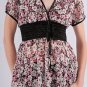 Sheer Pink Multi-Color Floral Print Short Sleeve Tunic Top with Smocked Waist S1551S