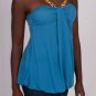 Beautiful Sleeveless Gold Chain Strap Bra Top in Blue Banded Bottom Padded Cups S1534S