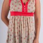 Pink Floral & Black Polka Dot Print Sleeveless Empire Waist Tunic w/ Coral Trim S1605M