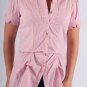 Red & White Stripe Buttoned Cuff Short Sleeve Button Down Blouse with Collar S1621M