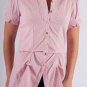 Red & White Stripe Buttoned Cuff Short Sleeve Button Down Blouse with Collar S1621M
