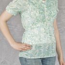 Garden Floral Print Fabric Short Sleeve Blouse w/ Manderin Collar & Pleated Bust S1027S