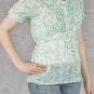 Garden Floral Print Fabric Short Sleeve Blouse w/ Manderin Collar & Pleated Bust S1027S