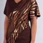Brown with Gold Foil Animal Print Graphics Flutter Short Sleeve V-Neck Tee Shirt S1626S