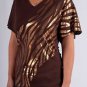 Brown with Gold Foil Animal Print Graphics Flutter Short Sleeve V-Neck Tee Shirt S1626S