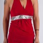Lipstick Red Halter Cross-Front Top with Band of Silver Sequins at Empire Waist S1648XS
