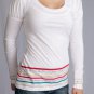 White Scoopneck Tee w/ Renaissance Sleeves w/ Floral & Striping at Hem & Cuffs S1682M