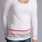 White Scoopneck Tee w/ Renaissance Sleeves w/ Floral & Striping at Hem & Cuffs S1682M