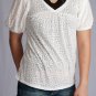 Above Bust Pleated Short Puffed Sleeve Sheer White Polka Dot Patterned Top S1658M