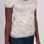 Gray Short Sleeve Scoop Neck Accented w/Silver Sequin Bows & Twisted Tulle at Hem S1694S