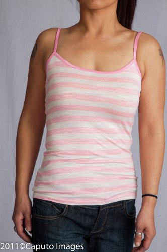 Pink & White Striped Sleeveless Scoop Neck Tank in Light Weight Fabric S1673S