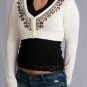 Off-White L/S Button Down Shrug w/ Beading Accents in Gold, Bronze, & Steel Blue S1677M