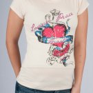 Short-Sleeve Crew Tee w/ Graphic Pierced Heart & Roses w/ Rhinestones & Text S1660L