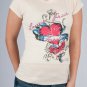 Short-Sleeve Crew Tee w/ Graphic Pierced Heart & Roses w/ Rhinestones & Text S1660L