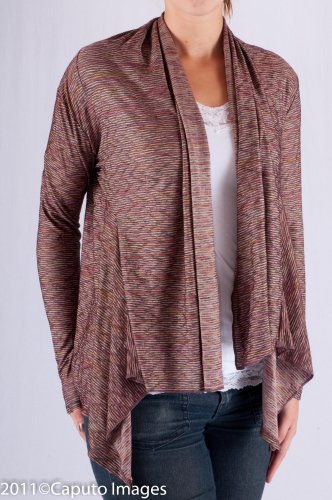 Striped Multicolor Long Sleeve Cardigan w/ High Low Hem in Front S1454M