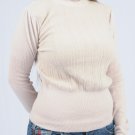 Light Beige Wool Blend Long Sleeve Turtleneck w/Texturing & Gold Metallic Thread S1737L