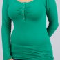 Shamrock Green Scoopneck Long Sleeve Top with Five Button Accent at Bust S1728L