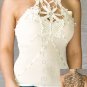 Beautiful Knit Halter w/ Crochet Lace Bust Threaded Ribbon & Rhinestone Details S1108M