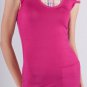 Solid Color Pink Long Length Knit Top Pink Plaid Cap Sleeves & Faux Under Shirt S1536S