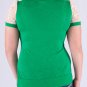 Bright Green V-Neck Knit  with Short Sleeve Cream Floral Lace S1503L