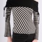 Off-Shoulder L/S Top in Black & Gray Striped Fabric w/ Flip Trim at Neck & Ties S1525S