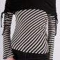 Off-Shoulder L/S Top in Black & Gray Striped Fabric w/ Flip Trim at Neck & Ties S1525S