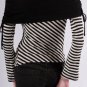 Off-Shoulder L/S Top in Black & Gray Striped Fabric w/ Flip Trim at Neck & Ties S1525S