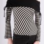 Off-Shoulder L/S Top in Black & Gray Striped Fabric w/ Flip Trim at Neck & Ties S1525S