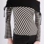 Off-Shoulder L/S Top in Black & Gray Striped Fabric w/ Flip Trim at Neck & Ties S1525S