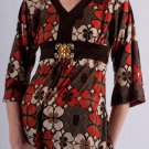 Retro Style Empire Waist V-Neck 3/4 Sleeve Top w/ Jeweled Hardware Front Details S1557S