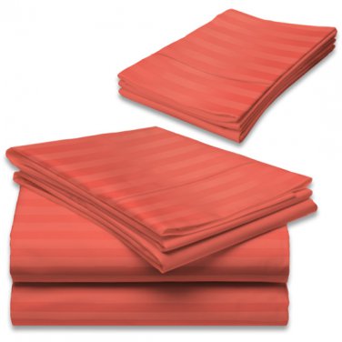 CHRISTMAS OFFER 4PC RED BRICK  SHEET SET KING SIZE 100% EGYPTIAN COTTON 1000TC STRIPE