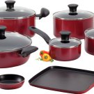 T-fal Initiatives Nonstick Inside and Out Oven Safe Dishwasher Safe Cookware Set Red