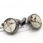 Watch Cufflinks ,Round black shell and silver watch movement stripes cufflinks gift for men -800941