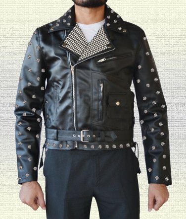 Men Stylish Metal Studs Biker Fashion Handmade Black Leather Jacket in all Sizes