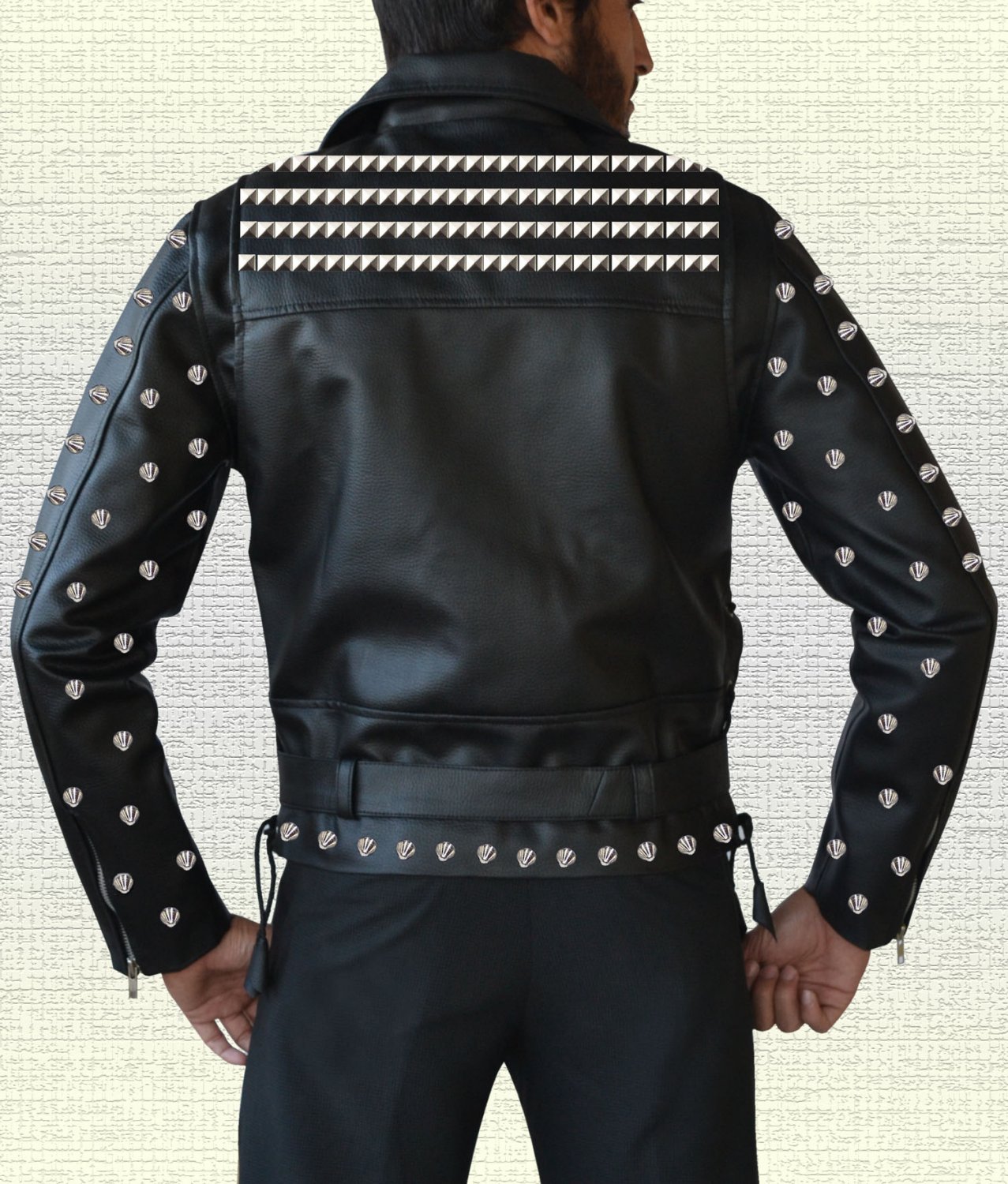 Men Stylish Metal Studs Biker Fashion Handmade Black Leather Jacket in