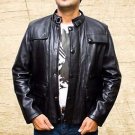 Men's T5 Terminator Genisys Arnold Biker Black Leather Jacket size Small-5XL