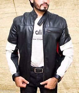 Men Biker Handmade Cow Leather Jacket Black size Small-4XL