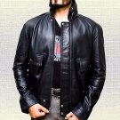 Men Black Mass Jhony Depp  Handmade Sheep Leather Jacket Size Small-5XL Black