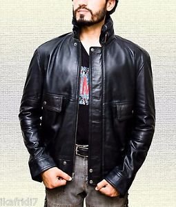 Men Black Mass Jhony Depp  Handmade Sheep Leather Jacket Size Small-5XL Black