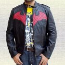 Batman Beyond Red Bat Logo Handmade Black Sheep Leather Jacket Sizes S To 5XL