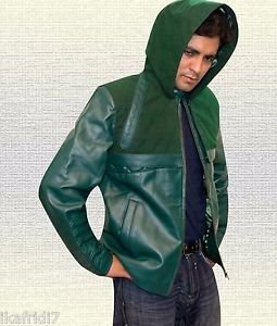 Stephen Amell Green Arrow Handmade Hoodie Leather Jacket Men Sizes Small-5XL