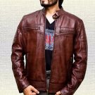 Men Cafe Racer Biker Vintage Brown Handmade Sheep Leather Jacket Size Small-5XL