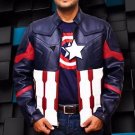 Captain America Civil War Biker Blue HandmadePU Leather Jacket size Smal-4XL Men