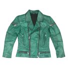 Women Stylish Cafe Racer Genuine Lambskin Motorcycle Leather Jacket Green