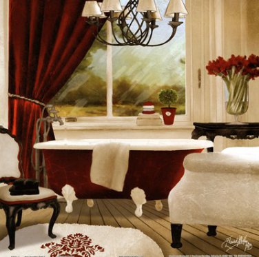 red chandelier bath II by Elizabeth Medley 12x12 Art Print Poster 900218