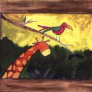 Brown Giraffe with Bird by Serena Bowman 14x11 Art Print Poster 733617
