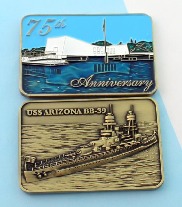 Challenge Coin USS ARIZONA BB-39 2 1/2 inch long 1 3/4 inch wide pearl harbor