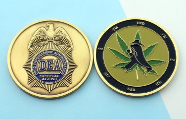 DEA CHALLANGE COIN 420 Marijuana weed SPY 2 INCH bronze epoxy coating